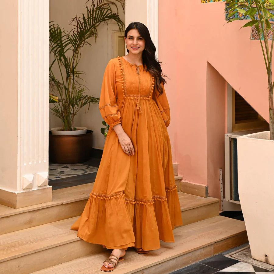Muhtarma Rrr Marigold Shine Orange Maxi – Muhtarma