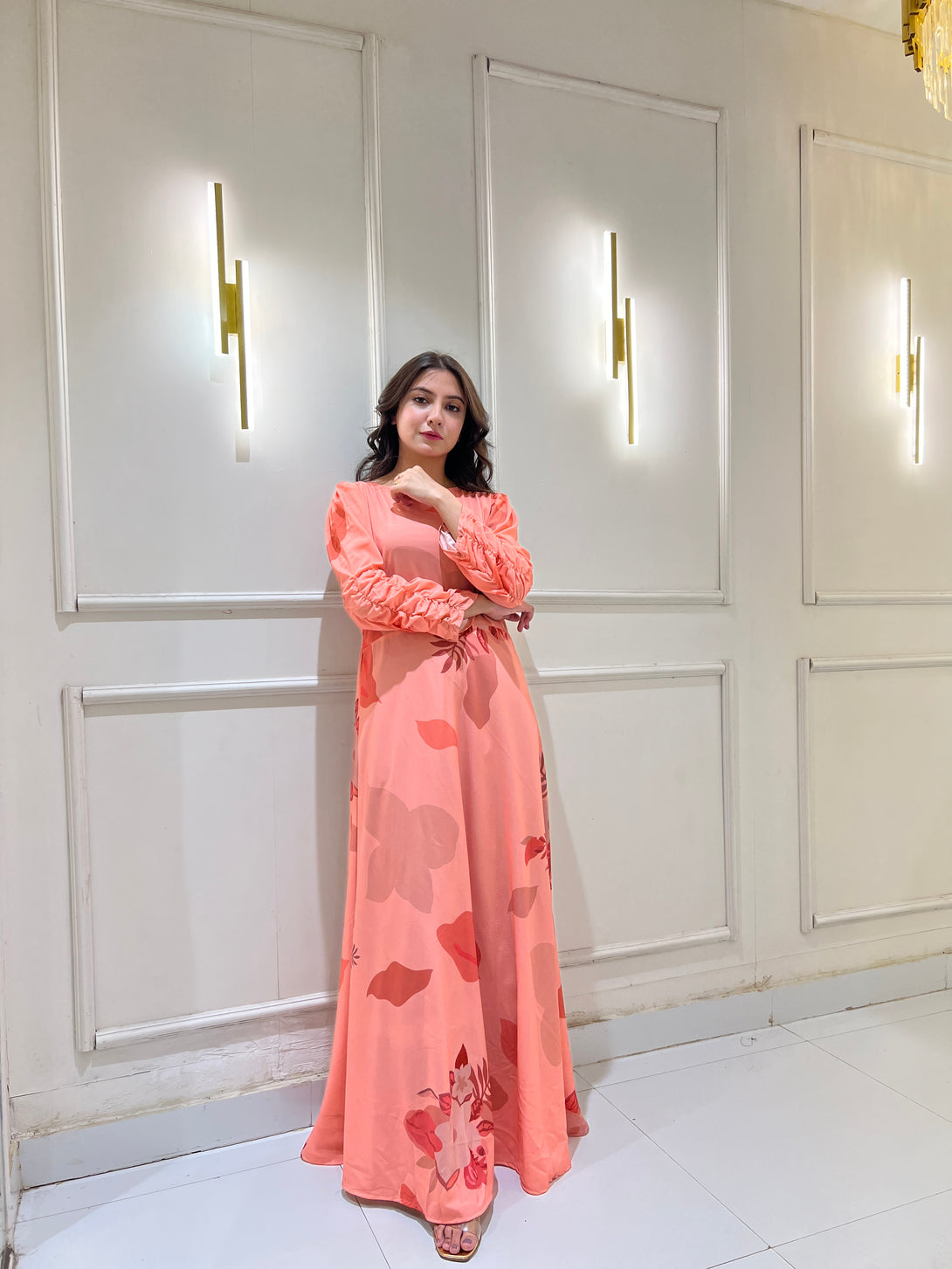 Muhtarma Rrr Soft Rose Pink Floral Print Maxi: – Muhtarma