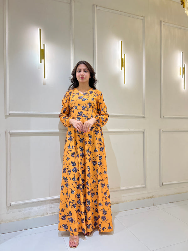 Sunny Yellow Floral Printed Flare