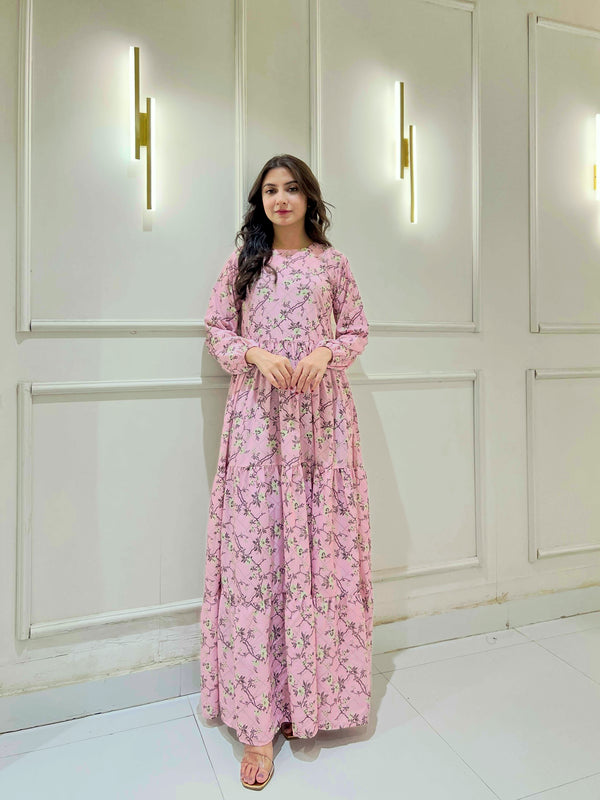 Soft Lilac Pink Floral Print Maxi