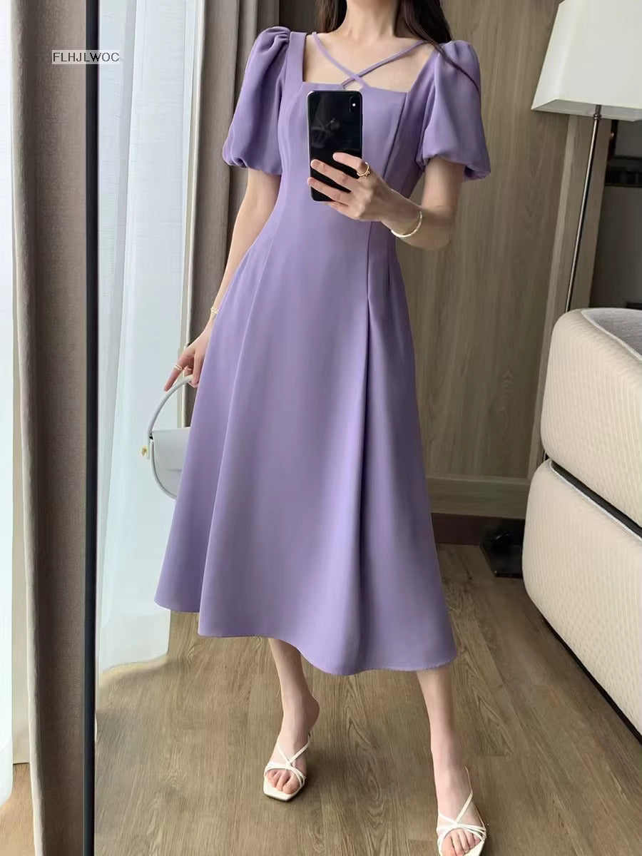 Muhtarma Rrr Parisian Chic Purple Square Neck Dress – Muhtarma