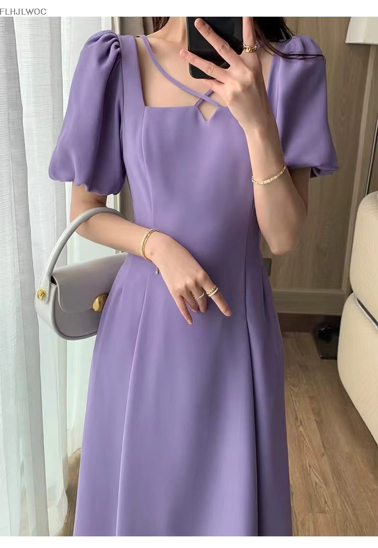 Muhtarma Rrr Parisian Chic Purple Square Neck Dress – Muhtarma