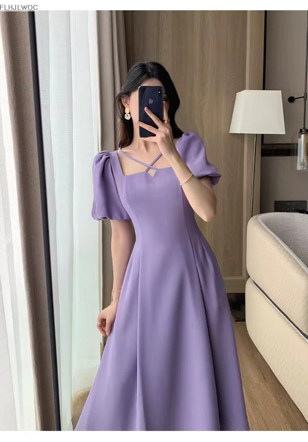 Parisian Chic Purple Square Neck Dress