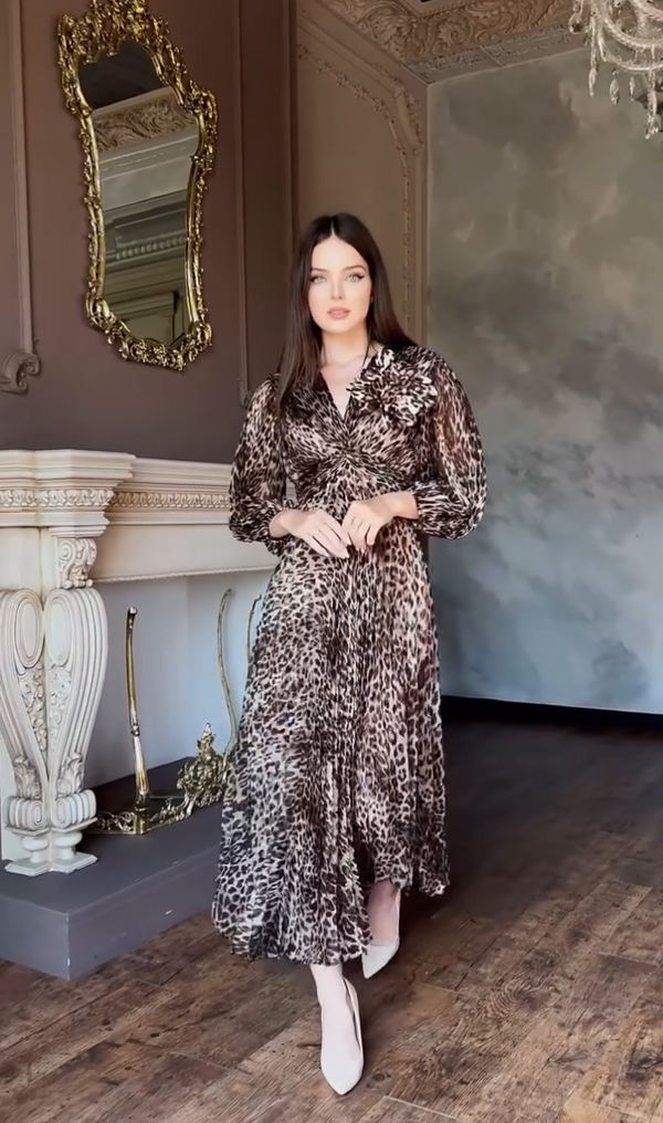 Leopard Pleated Maxi Dress
