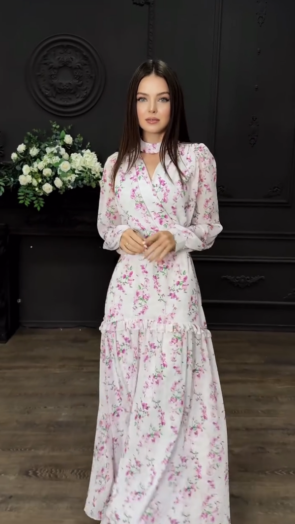 Ivory Petal Print Dress