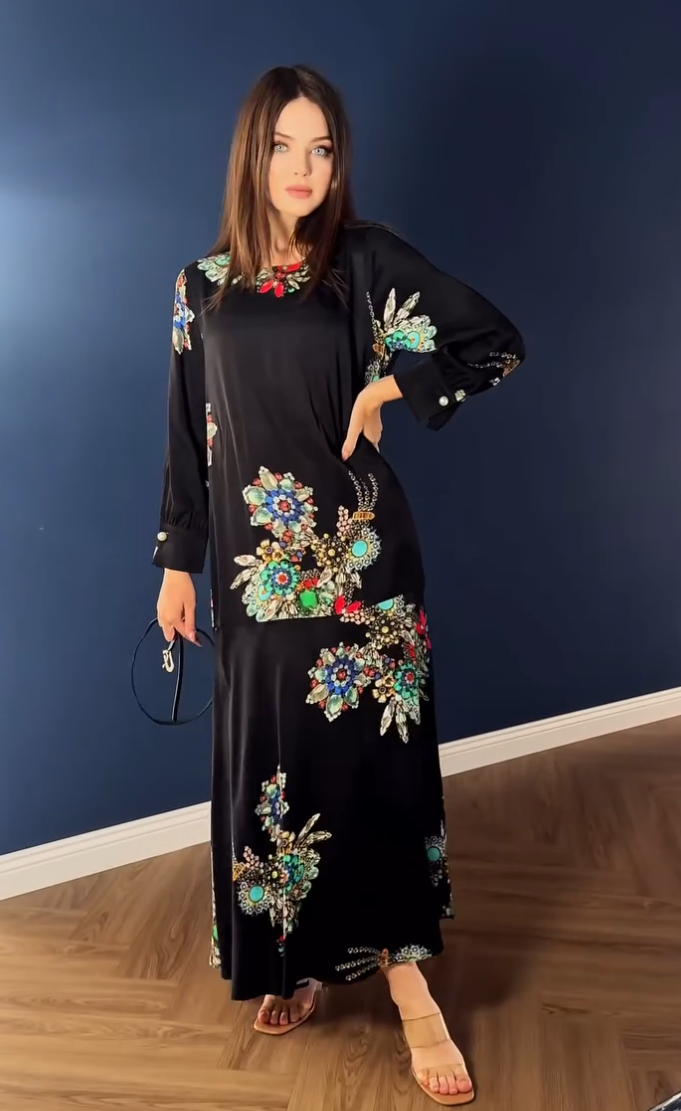 Grace Black Floral Print Belted Maxi – Muhtarma