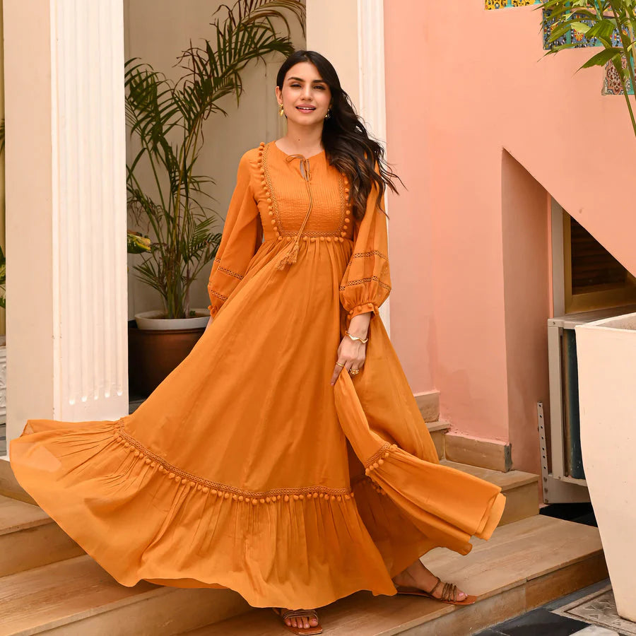 Muhtarma Rrr Marigold Shine Orange Maxi – Muhtarma